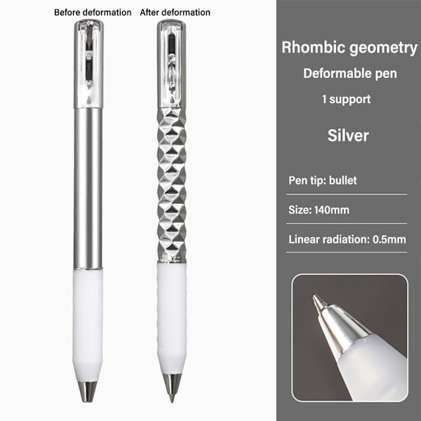 2Pack Metal Geometrisk Deformation Neutral Pen Dekompression Intersting Shape Pen Silver