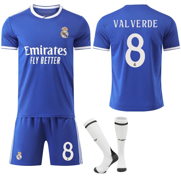 2025-2026 Real Madrid Bortatröja Blå Barn & Vuxen Fotbollströja Nr.8 VALVERDE 24
