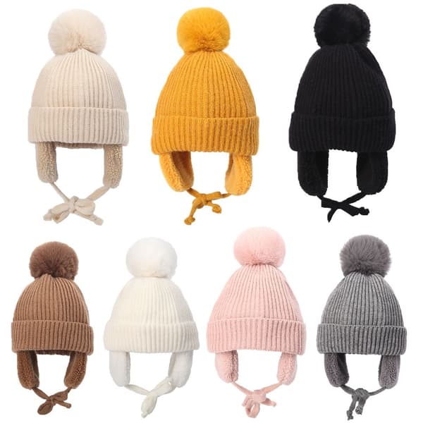 Stickad Vintermössa för Barn med Varma Vindtäta Öronlappar yellow