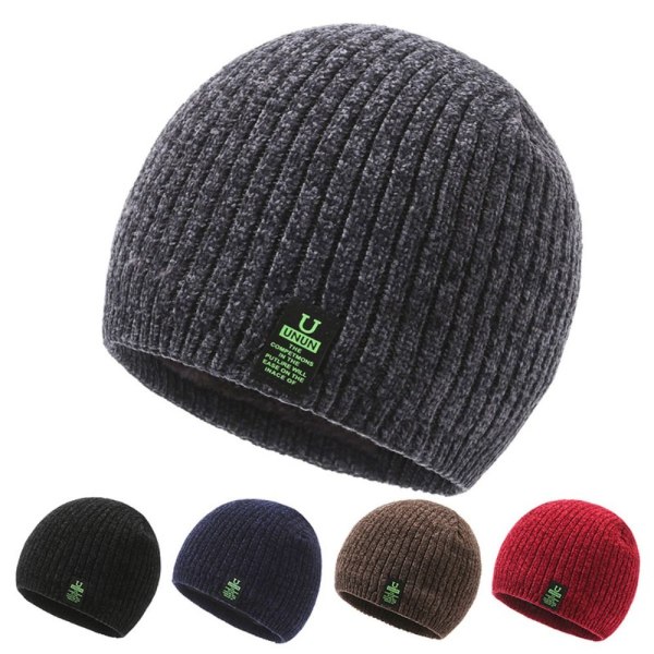 Vinterstickade mössor för män Mjuk Stretchmuff Beanies Cap Varm Slouchy Beanie Hatt black