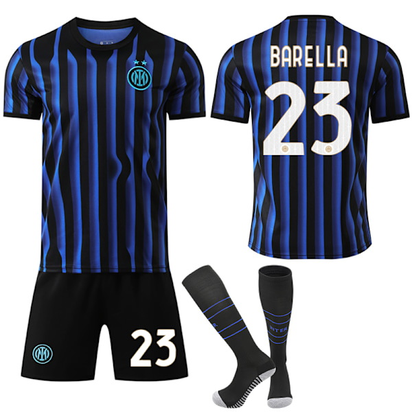 2025-2026 Internazionale Milano Hemmatröja Kit för Barn Vuxen med strumpor No.23 BARELLA 20