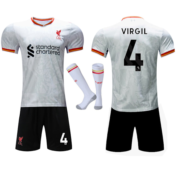 2024-2025 Liverpool Bortaställ Barn Vuxen Fotbollströja Kit Med Strumpor No.4 Virgil 26