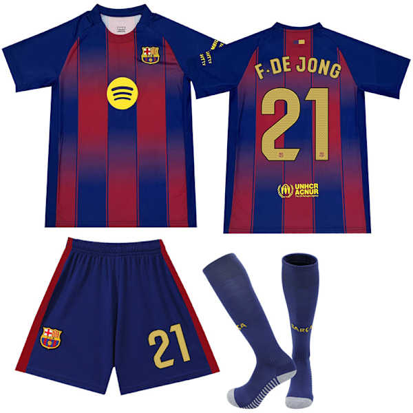 2025-2026 Barcelona Hemma Barn Vuxen Ny Fotbollströja Set No.21 F.DE JONG 20