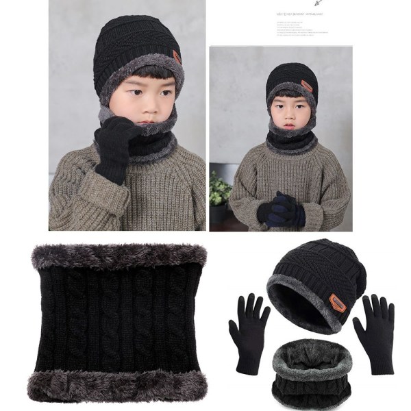 3st Mössmössa Halshalsduk Stickade Handskar Set för vuxna barn black Adult