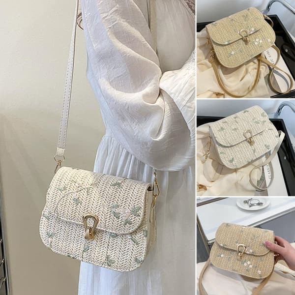 Kvinnors Stråväska Axelväskor Vardaglig Handväska Flickor Spets Crossbody-väskor khaki