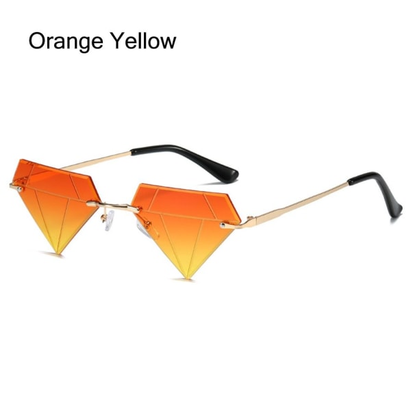 Triangel diamantformade solglasögon Vintage båglösa solglasögon Orange Yellow