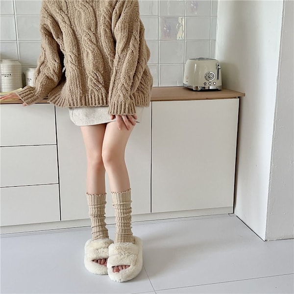 Kvinnor stickade benvärmare Y2K Goth Lolita långa strumpor Kawaii boot strumpor Khaki