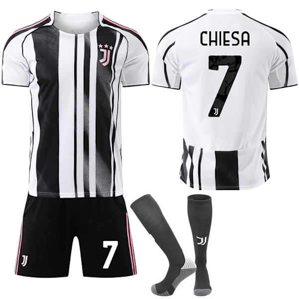 2025-2026 Juventus FC Hemma Barn Vuxen Fotbollströja med Strumpor No.7 CHIESA S