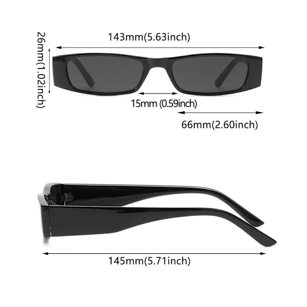 Rectangle Solglasögon Retro Small Ram Solglasögon för Kvinnor Män Matte black