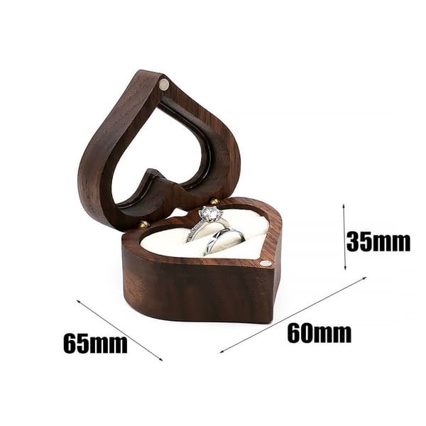Smyckeskrin i trä, hjärtformad ringdisplaybox brown