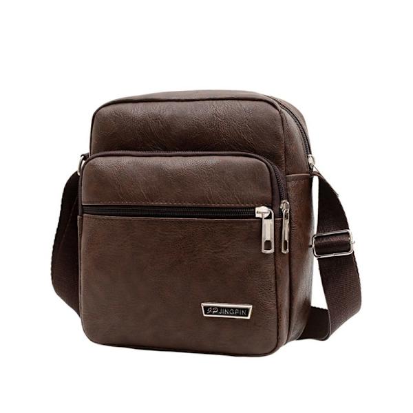 Män Casual PU-läder Crossbody-väska Vattentät Handväska med stor kapacitet dark brown
