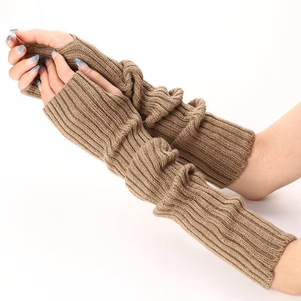 Kvinnor Armvärmare Stickade fingerlösa handskar Ankel Handledsärmar Handskar khaki