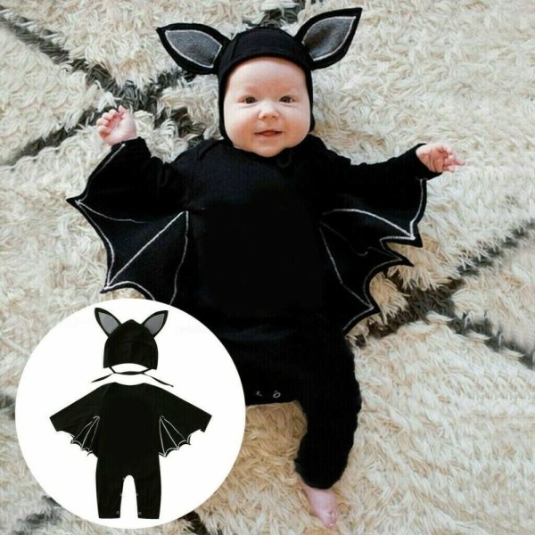 Baby Halloween kostymer Fladdermus Design Body Bomull Jumpsuit med hatt 70(3-6M)