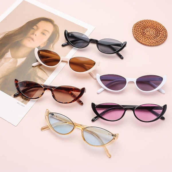 Small Cat Eye solglasögon för kvinnor Trendiga halvbågar solglasögon Fashion Shades Glasögon Clear Yellow-Blue