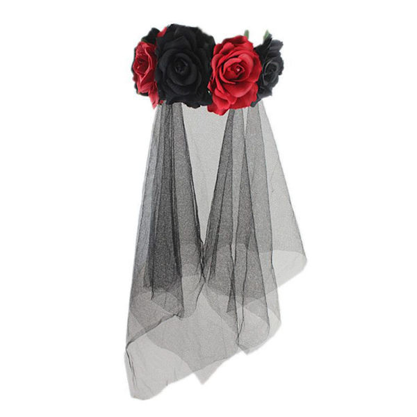 Halloween hårband Rose Flowers Pannband Blommig huvudbonad red&black