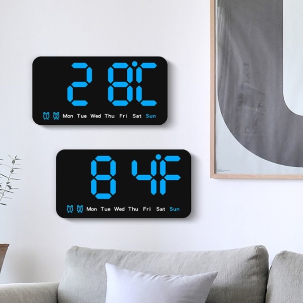 Elektronisk väggklocka Temperatur Datumvisning Bordsklocka Väggmonterade digitala LED-klockor blue