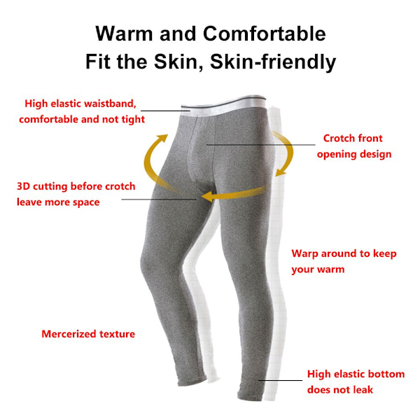 Thermal för män Byxor Vinter Tjock Fleece Fodrade Långa varma Leggings Black 3XL