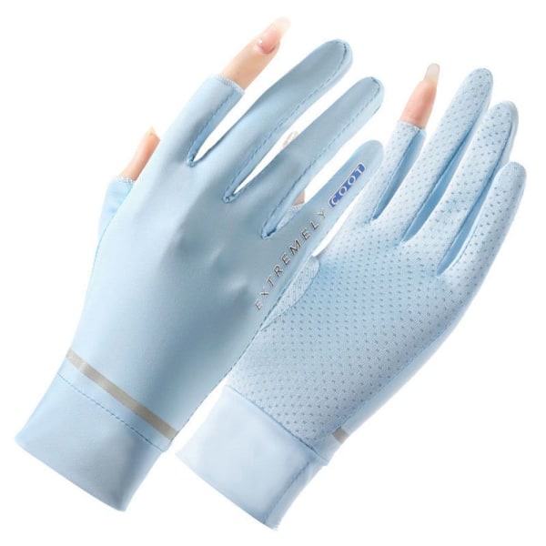 Anti-UV Solskydd Ice Silk Handskar Körhandskar för kvinnor blue