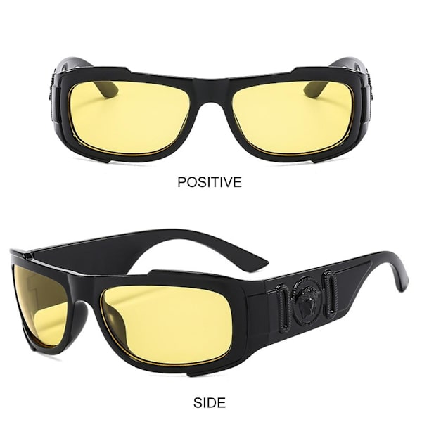 Retro Hip-Hop Solglasögon Rektangulära Solglasögon Breda tempel Punk Shades White-Gray