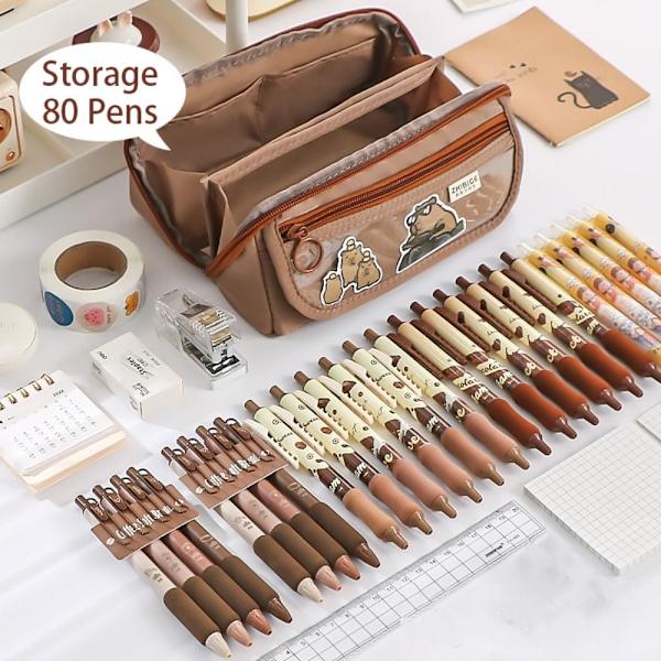 9-lagers pennväska med stor kapacitet INS enfärgad canvas case Beige