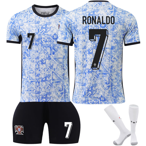 UEFA Euro 2024 Portugal Bortalag Barn Fotbollströja Nr.7 Ronaldo XL