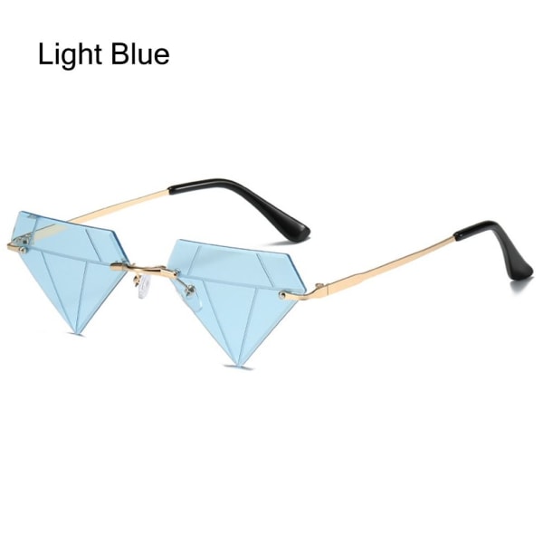 Triangel diamantformade solglasögon Vintage båglösa solglasögon Light Blue