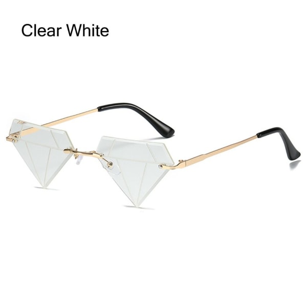 Triangel diamantformade solglasögon Vintage båglösa solglasögon Clear White