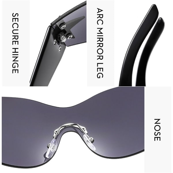 Y2K båglösa solglasögon One Piece Goggles Wrap Around Solglasögon C8