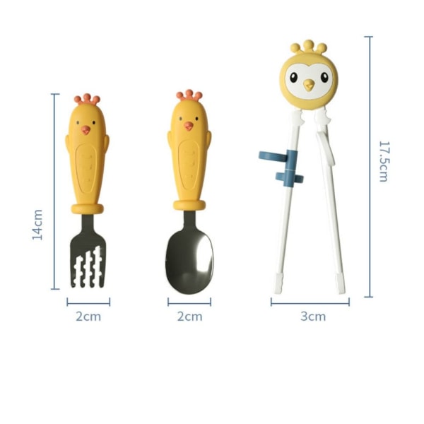 3st Dinneractive set för barn med låda för toddler Ätpinnar sked och gafflar Yellow