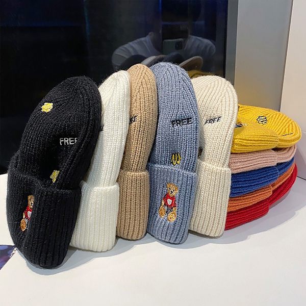 Kvinnor Flickor Vinter Varm Cartoon Bear Tjock Beanie Mjuka Virkade Hattar white