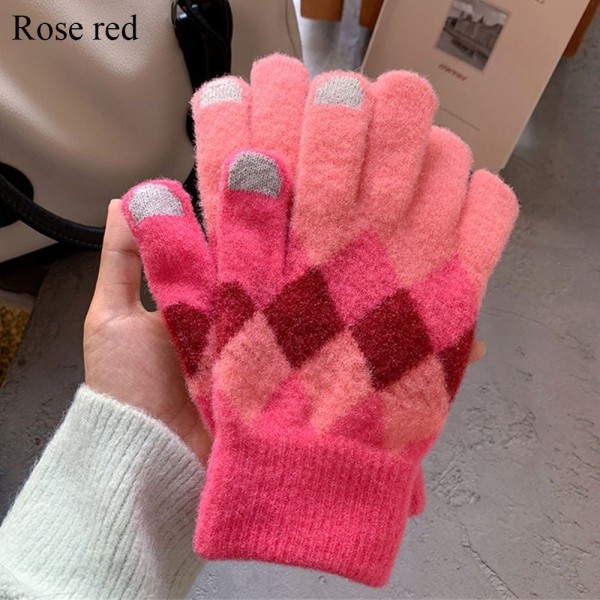 Kvinnor Höst Vinter Stickade Varma Handskar Utomhuscykling Körhandskar rose red