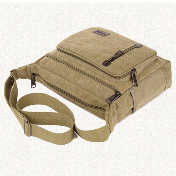 Canvasväska för män Resa Fotvandring Cross Body axelväska army green