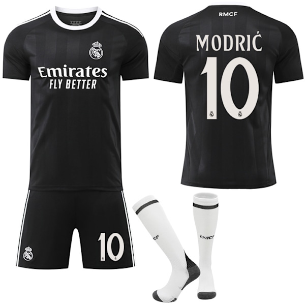 25-26 Real Madrid Barn Voksen Svart Trenings Fotballskjorte Sett med Sokker No.10 Modric 24