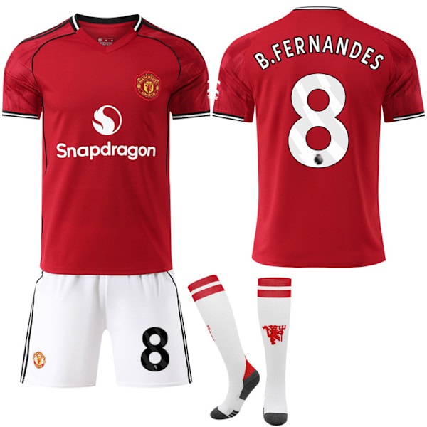 2025-2026 Manchester United Hjemme Fotballdrakt Barn Voksen med Sokker No.8 B.Fernandes 20