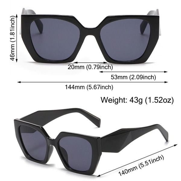 Dam Cat Eye Solglasögon Square Retro Irregular Shades UV400 Glasögon Black-Gray