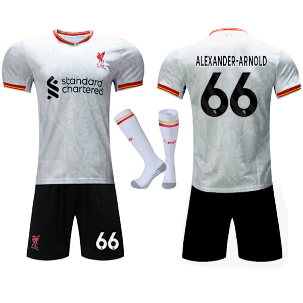 2024-2025 Liverpool Bortedrakt Barn Voksen Fotballdrakt Sett Med Sokker No.66 Alexander-Arnold M