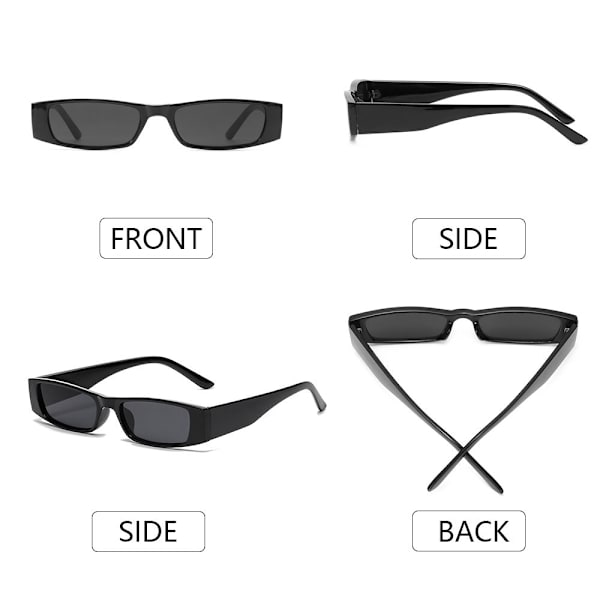 Rectangle Solglasögon Retro Small Ram Solglasögon för Kvinnor Män Bright black