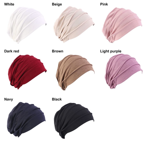 Kvinnor Elastisk Turban Beanie Mjuk bomullshuv Muslim Hijabs Head Wrap Chemo Hat light purple