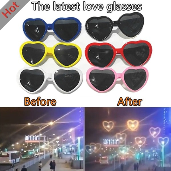 Hjärtformade kärlekseffekter glasögon Watch på ljusen ändrar diffraktionsglasögon Black