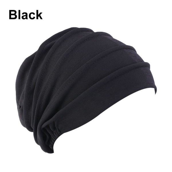 Kvinnor Elastisk Turban Beanie Mjuk bomullshuv Muslim Hijabs Head Wrap Chemo Hat black