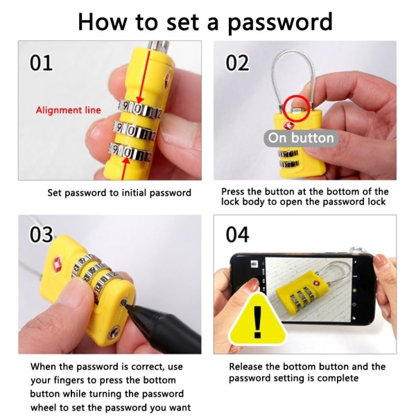 TSA-kodlås för resbagage Lösenord Bytbart lås resväska hänglås yellow