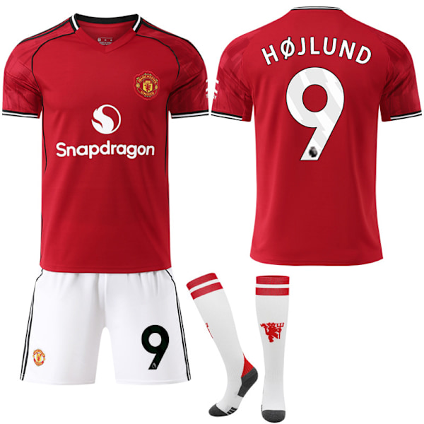 2025-2026 Manchester United Hjemme Fotballdrakt Barn Voksen med Sokker No.9 Højlund 28