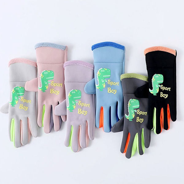Barn Cartoon Full Finger Handskar Nattljus Vindtäta Skidhandskar light gray L