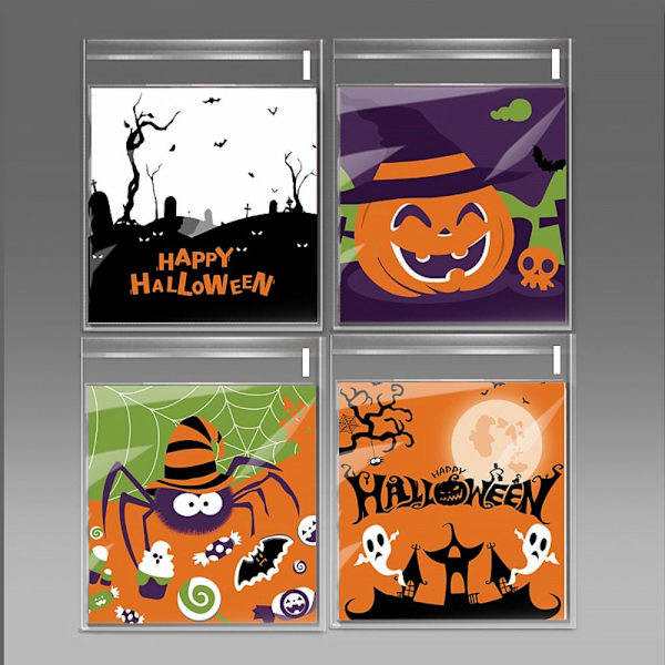 100 ST Halloween godispåsar Självhäftande kakpåse