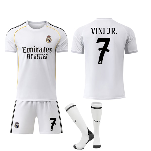 2025-2026 Real Madrid Hemma Barn Vuxen Fotbollströja Kit No.7 VINI JR 20