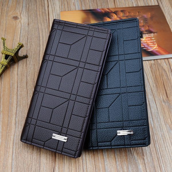 Män PU-läder Korthållare Plånbok Lång Money Clip Plånbok Black