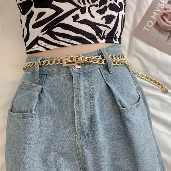Dambälte Mode Metal Pin Spänne Midja Kedja Street Hip Hop Punk Denim Bälte gold