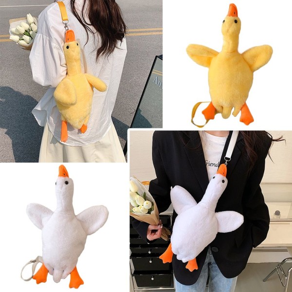 Uppstoppad Anka Cartoon Doll Axelväska Plysch Toy Duck Handväskor white