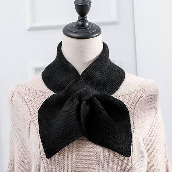 Kvinnor Stickad Cross Scarf Vinter Varm Casual Turtleneck Neck Warmer Black