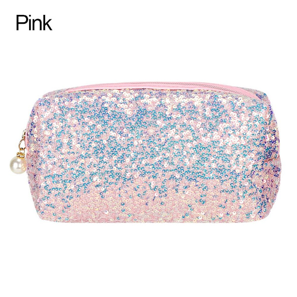 Fashion Glitter Sminkväska med hög kapacitet Dragkedja Handväskor Pink